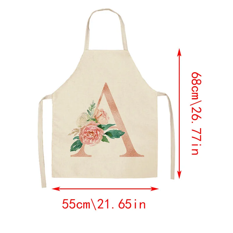 

1Pcs Pink Letter Flower Kitchen Aprons For Adult Cotton Linen Bibs Household Cleaning Pinafore Home Cooking Apron 55x68cm