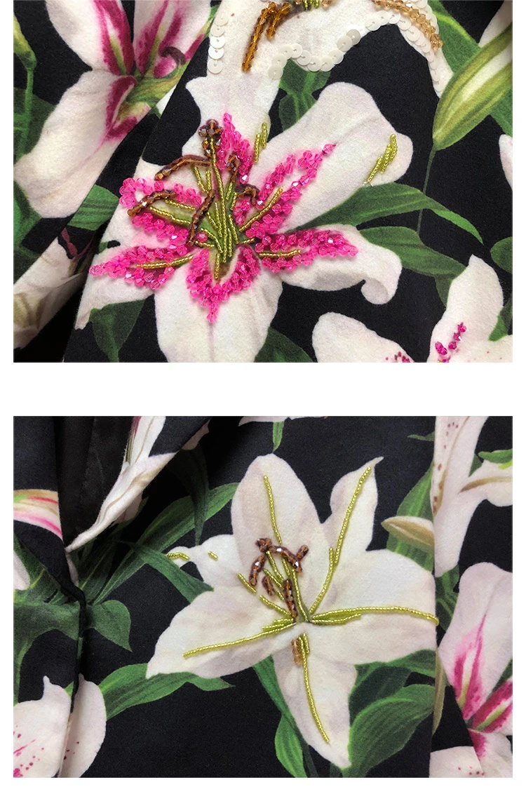 LD LINDA DELLA Autumn Winter Outwear Women's Coats Long Sleeve Floral Printed Button Beading Elegant Vintage Ladies Overcoat