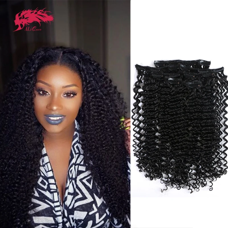 Brazilian Afro Kinky Curly Clip In Human Hair Extensions Natural Black Machine Made Remy Hair 7pcs Lot 120g/Set Free Shipping