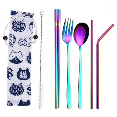 Multicolor 5pcs Новое поступление 3/5 шт Портативный одноразовая посуда набор палочки дозирующая детская ложка для ложки соломка вилка столовые приборы - Цвет: Multicolor 5pcs