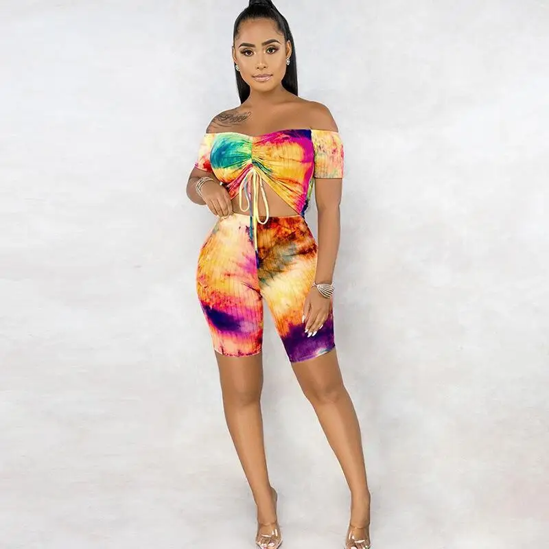 Комплект из двух предметов NCLAGEN Tie Dye Женские топы и шорты на шнуровке с низким