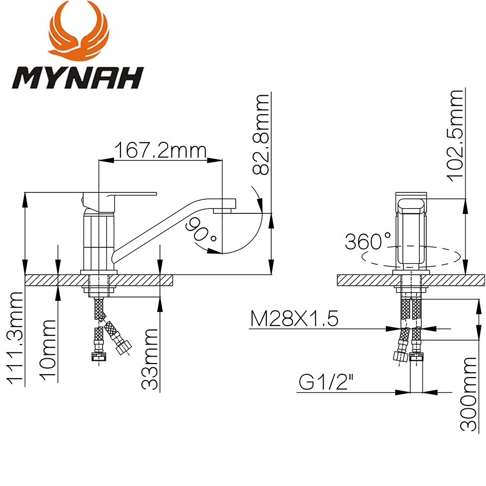 

MYNAH Kitchen Sink Faucet Fashion Rotation at 360 Degree Single Handle Dual Control Swivel Spout Vessel Mixer Tap
