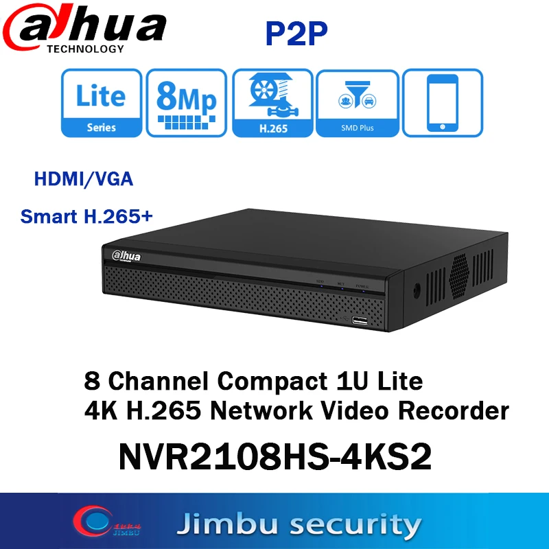 

Dahua 4K NVR 8CH NVR2108HS-4KS2 ONVIF 1SATA P2P Up to 8Mp H.265 without POE Original English version Network Video Recorder
