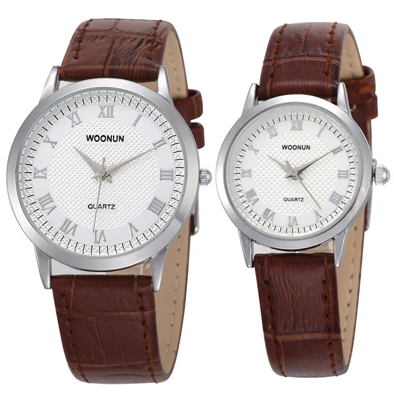 Custom 2023 WOONUN Luxury Brand Couple Watches Leather Strap Fashion Casual Lovers Watches Men Women Waterproof Quartz Watches