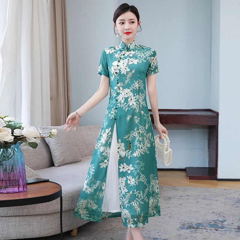 2021 улучшенное платье Ципао ao dai вьетнамская одежда шифоновое с цветочным принтом