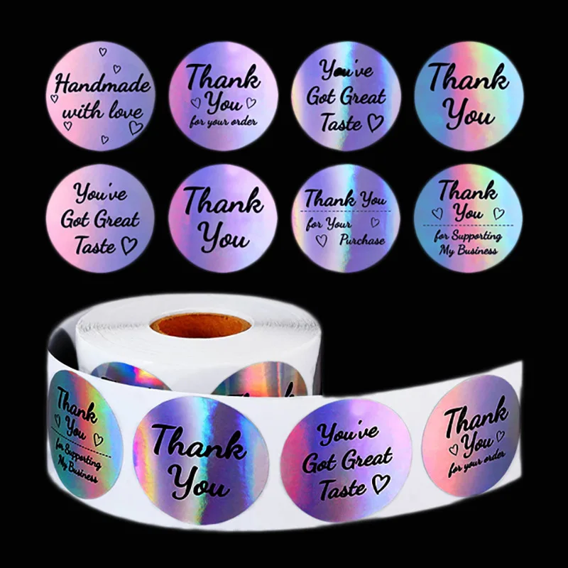 

100-500 Pcs 1-1.5inch Round Laser English Thank You Gift Seal Sealing Stickers with Waterproof Wedding Holiday Label