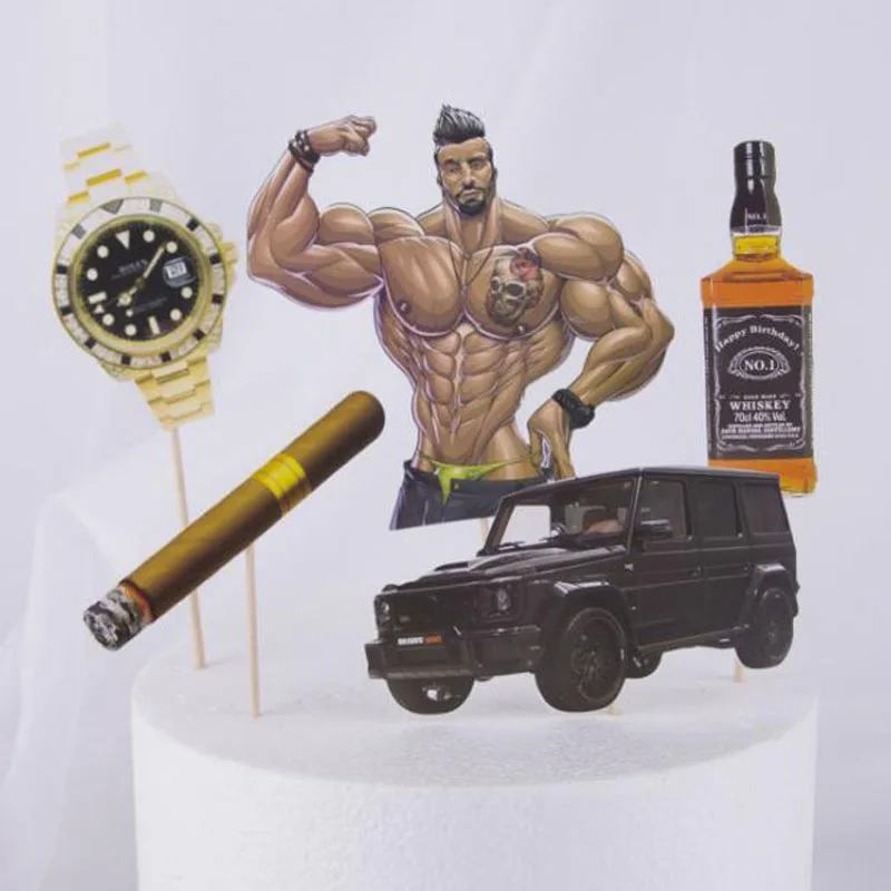 5 шт./упак. мускул человек автомобиль Торт Топперы на палочках для кексов Топпер