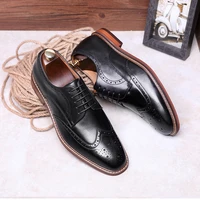 large new top leather mens shoes imitation wood composite sole business leather shoes brock gentleman shoes lace up shoes