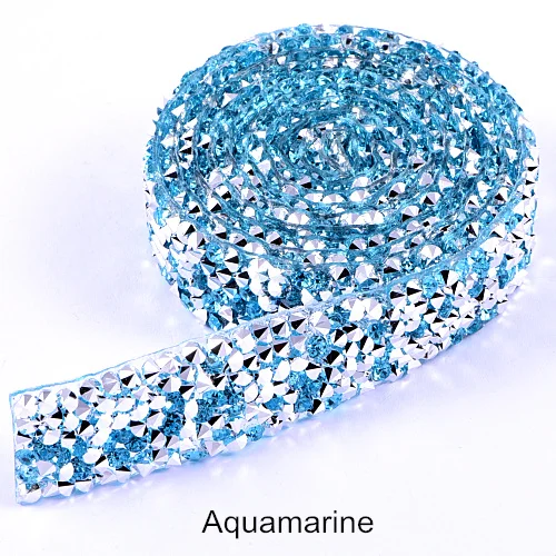 Aquamarine 1 ярд 1,5 см ширина красочная Смола Стразы Обрезка горячей фиксации глажка стразы на сетчатой основе для DIY аксессуары для одежды B1283 - Цвет: Aquamarine