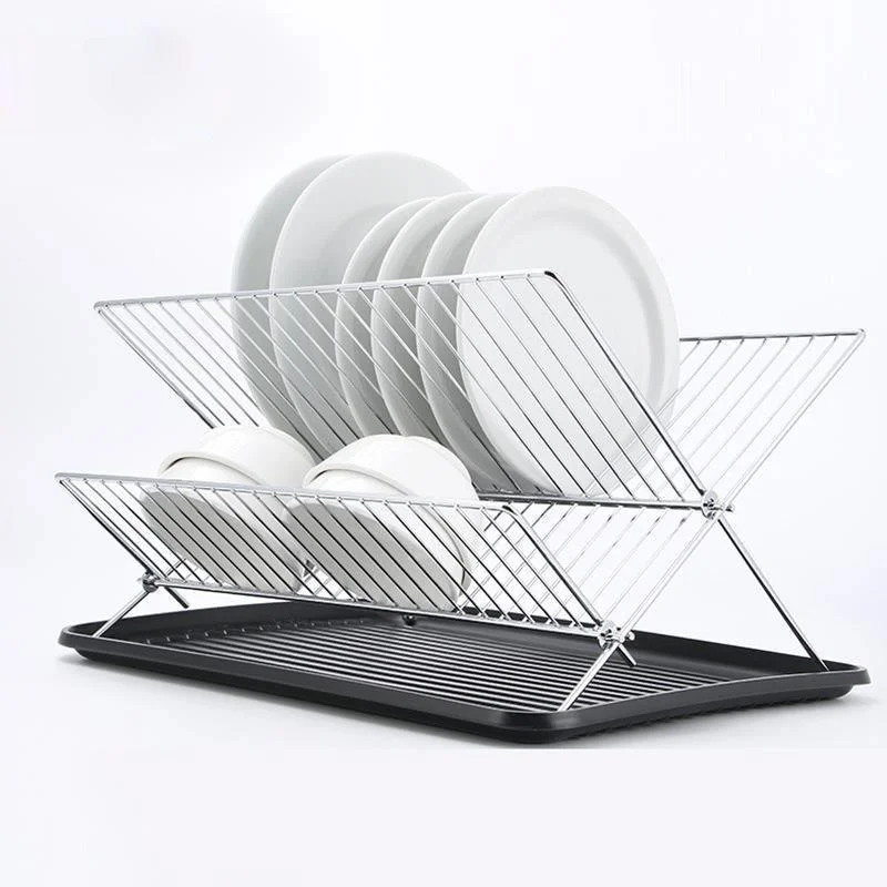 

2 Tier Folding Dish Rack Kitchen Dish Drainer Cup and Dish Organizer Kitchen Storage Organization Accessories
