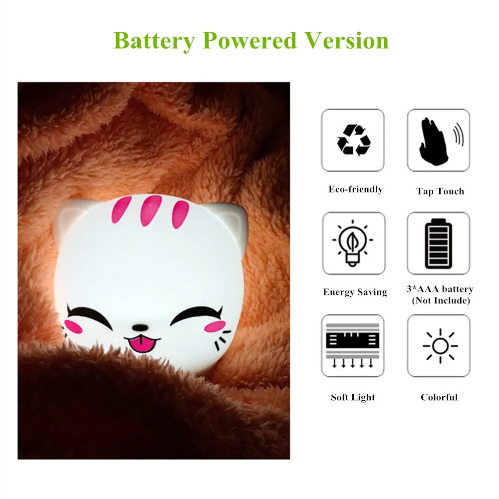 

Cat Cow Rabbit Sheep LED Night Light Touch Sensor Colorful Silicone Battery Powered Bedroom Bedside Lamp for Children Baby Gift