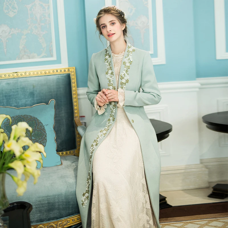 

90%Real Wool Female Jacket Spring Autumn 2021 Long Slim Women's Coats Fashion Embroidery Women's Clothing Chaqueta Mujer Zjt2054