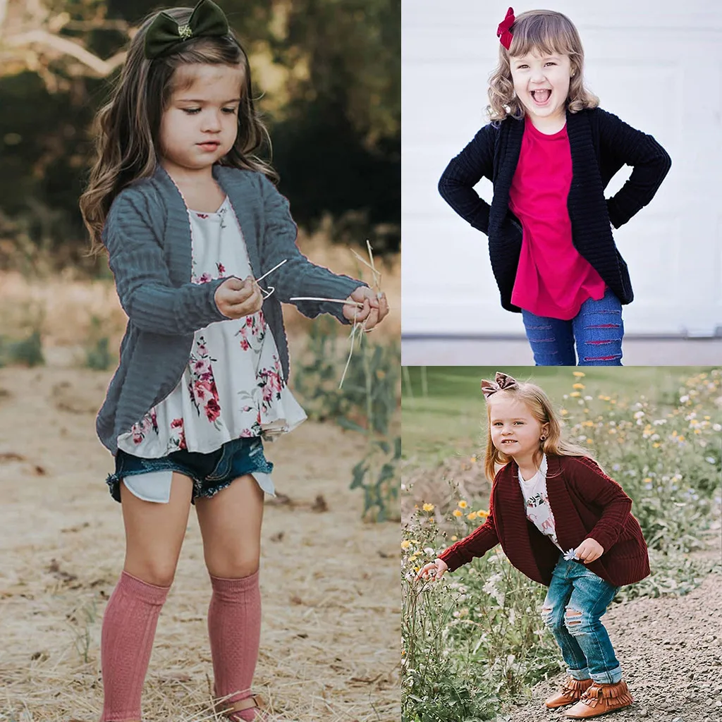 Хлопковая куртка для малышей девочек и мальчиков Однотонный свитер вязаный