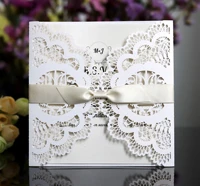 100pcs laser cut wedding invitations card with bowknot elegant lace card for engagement birthday bridal showercustomizable