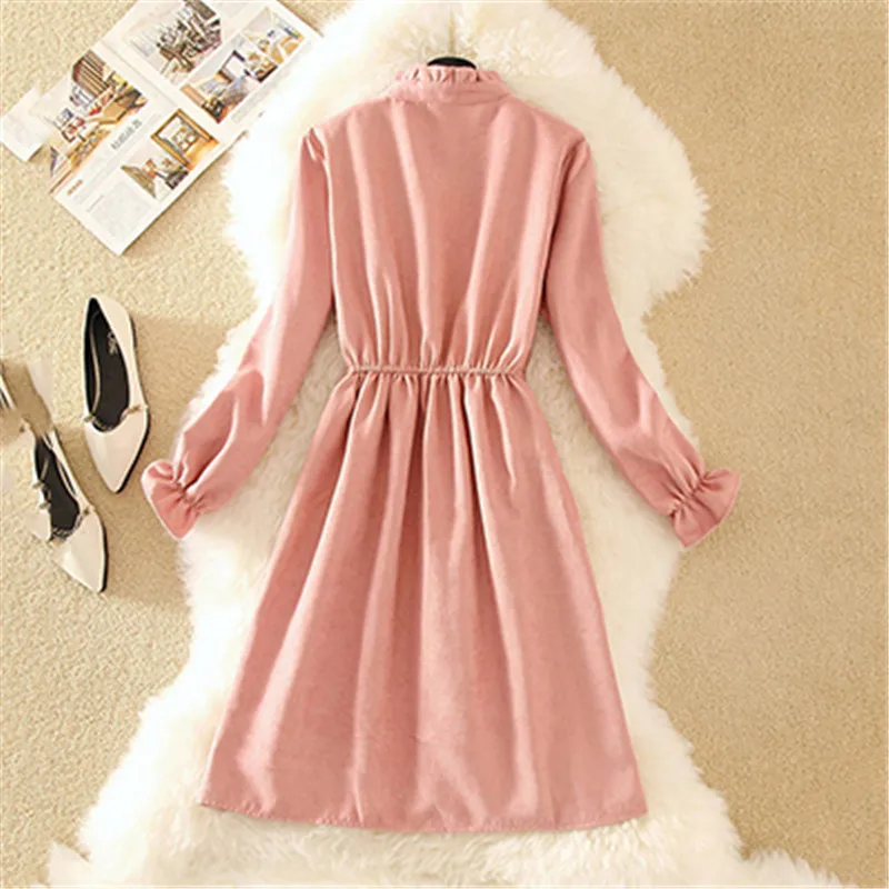 Винтажные вельветовые вечерние платья 2019 Повседневное платье миди на пуговицах