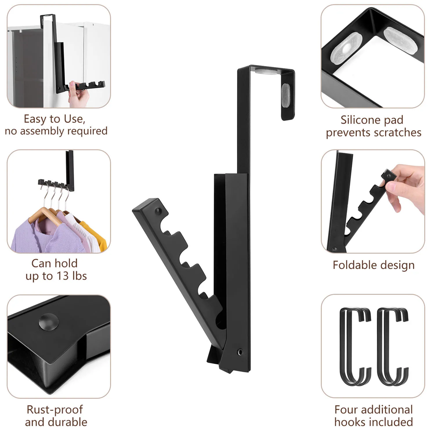 Над дверными крючками для подвешивания складная металлическая маленькая