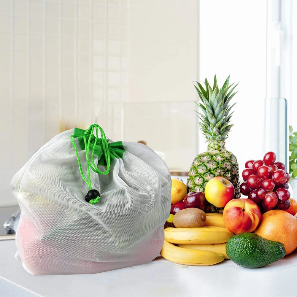 

Reusable Mesh Bag Set of 15 Washable Drawstring Produce Bags See-Through Grocery Bags, 3 Sizes