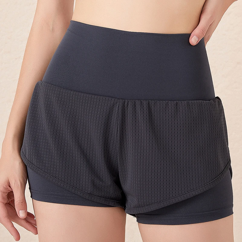 

2021 New Summer Women Shorts Casual Breathbale Mesh Patchwork Fashion High Waist Fake Two Pieces Female Shorts