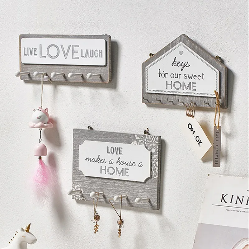 

Wall Hanging Wood Key Hanger Holder Coat Hook Vintage Hallway Home Space Saving Small Bedroom Door Back Decorative Room Rack