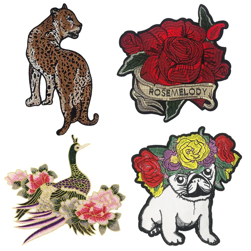 

Rose Flower Peacock Tiger Flower Dog Embroidery Applique Sew on Patches Decoration Clothing DIY Craft Sewing Accessories