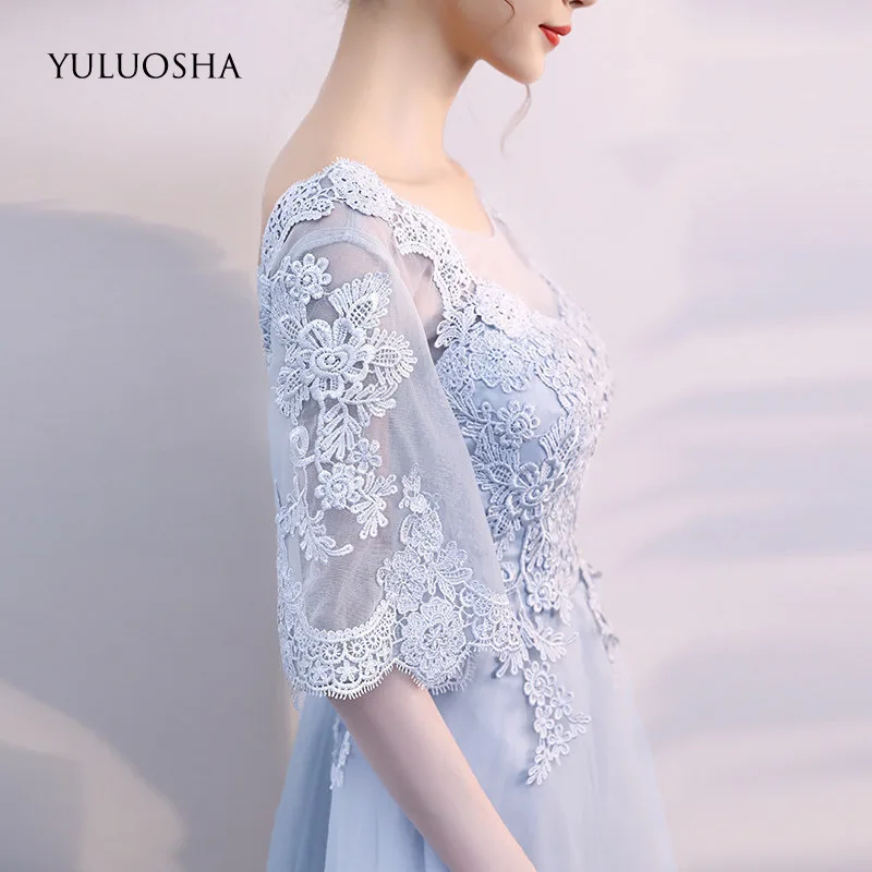YULUOSHA Bridesmaid Dresses Special Occasion Dress A-Line Lace Appliques Formal Short for Wedding Vestido Azul Marino | Свадьбы и