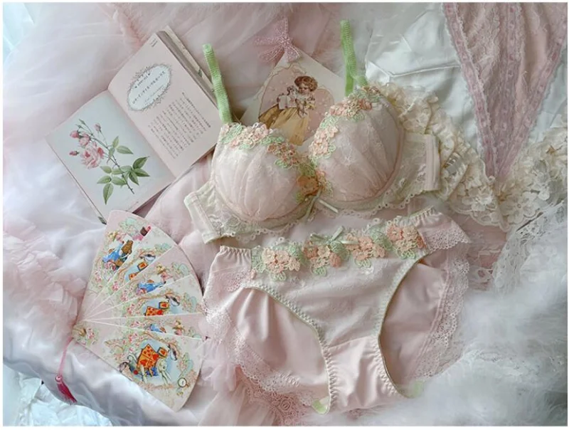 Каваи белье синее розовое японское сексуальное нижнее пуш-ап бюстгальтер и