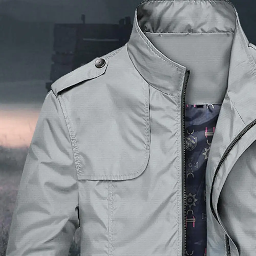 Men's Coat 3D Cutting Popular Zipper Closure  Solid Color  Stand Collar  Top Two Pockets Zipper Closure Casual Jacket for Autumn