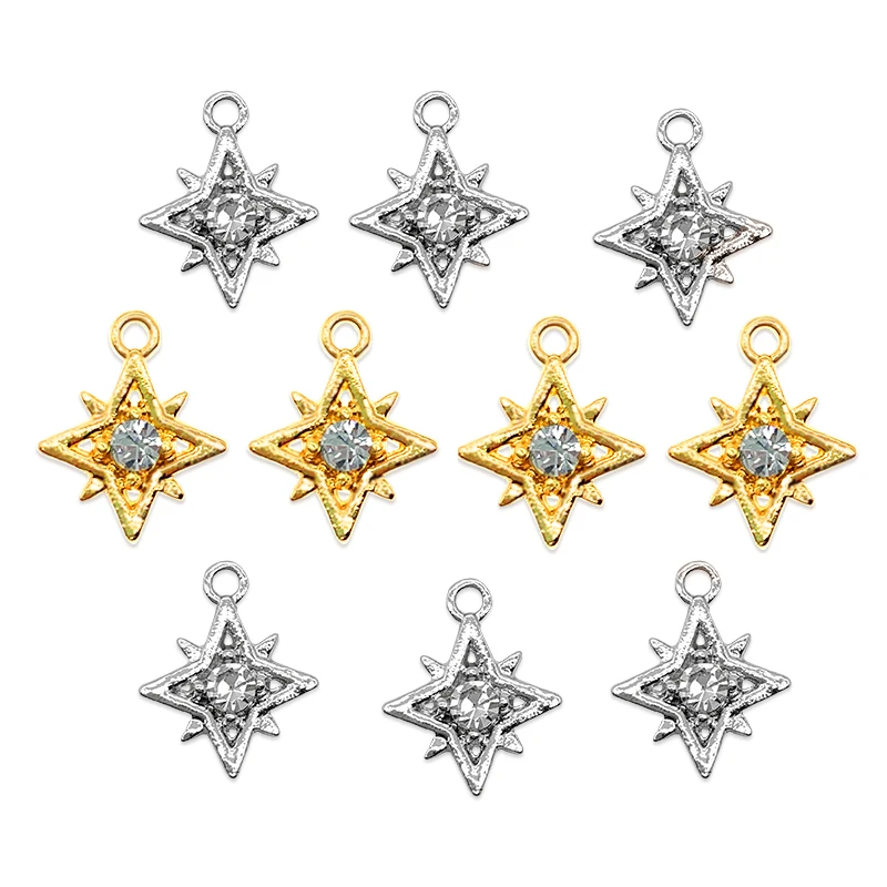 

10Pcs/lot Gold Sliver Color Shiny Rhinestone Crystal Stars Alloy Charms Pendant For Necklace Handmade DIY Jewelry Accessories