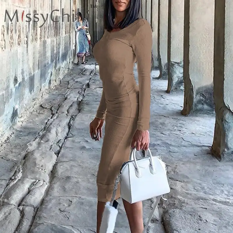 Женское вязаное платье свитер MissyChilli облегающее с открытой спиной и длинным