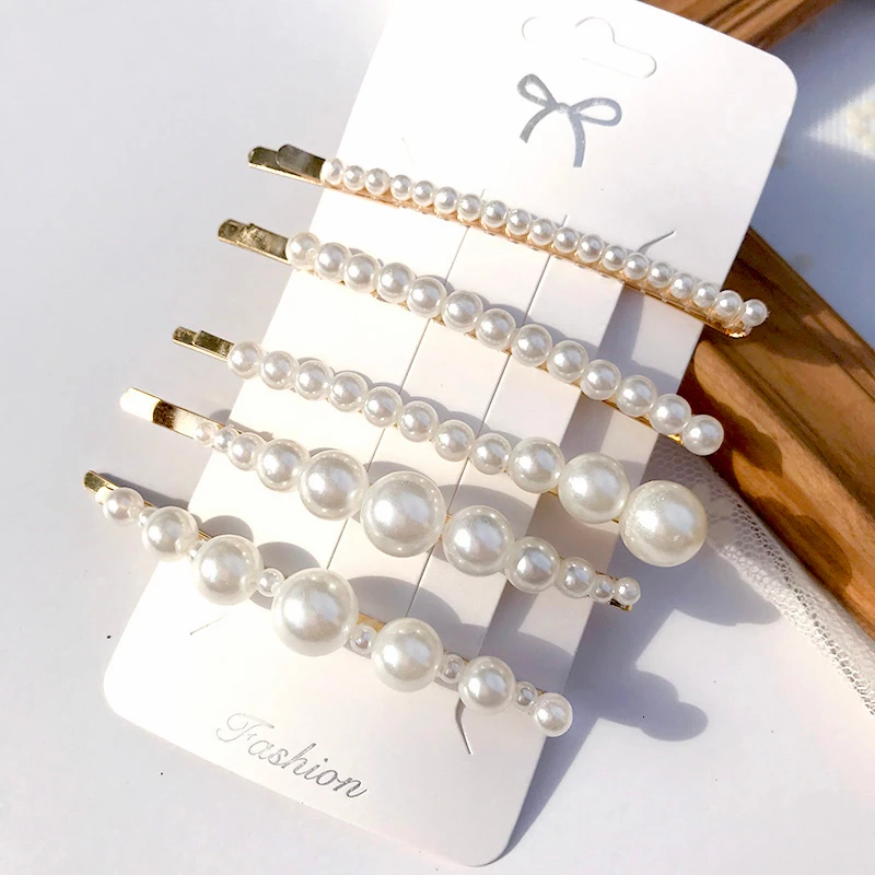 

Simulation Pearl Barrette Set Hair Accessories For Women Fashion Wedding Jewelry Gold Silver Bead Hairpins Clip Girls Headwear
