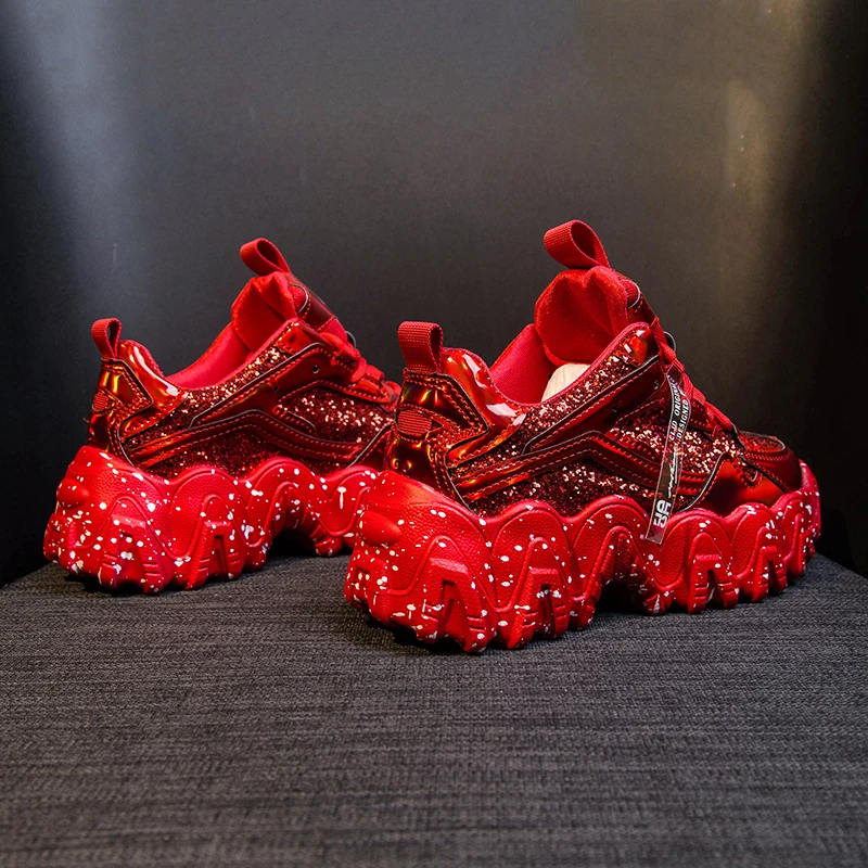 

New Sneakers Women Spring 2020 Fashion Sequined Cloth Bling Breathable Round Toe Leisure Chunky Women Shoes Tenis Feminino