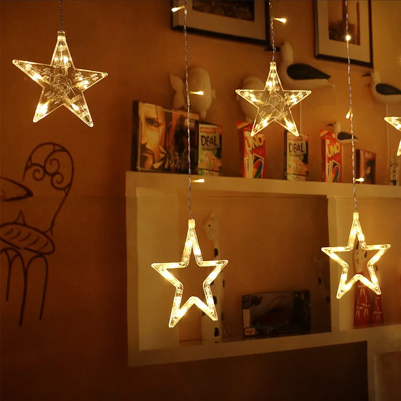 Рождественские украшения для дома гирлянда занавеска со звездами улицы вечерние