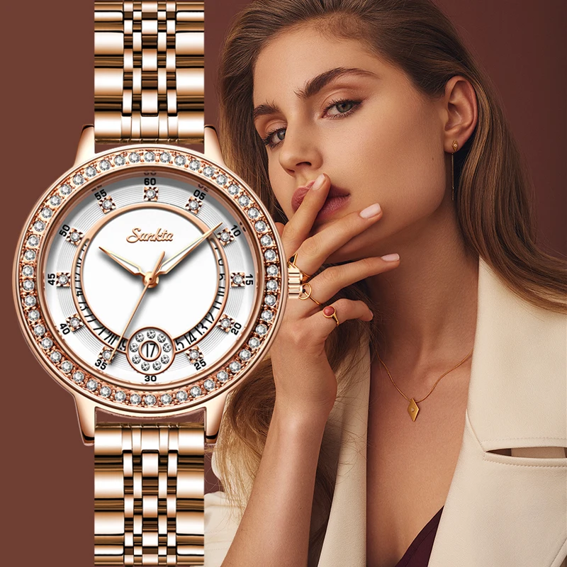 

SUNKTA Watch For Women Fashion Sport Womens Watch Stainless Steel Waterproof Watch Diamond Quartz Wristwatch Reloj Mujer+Box