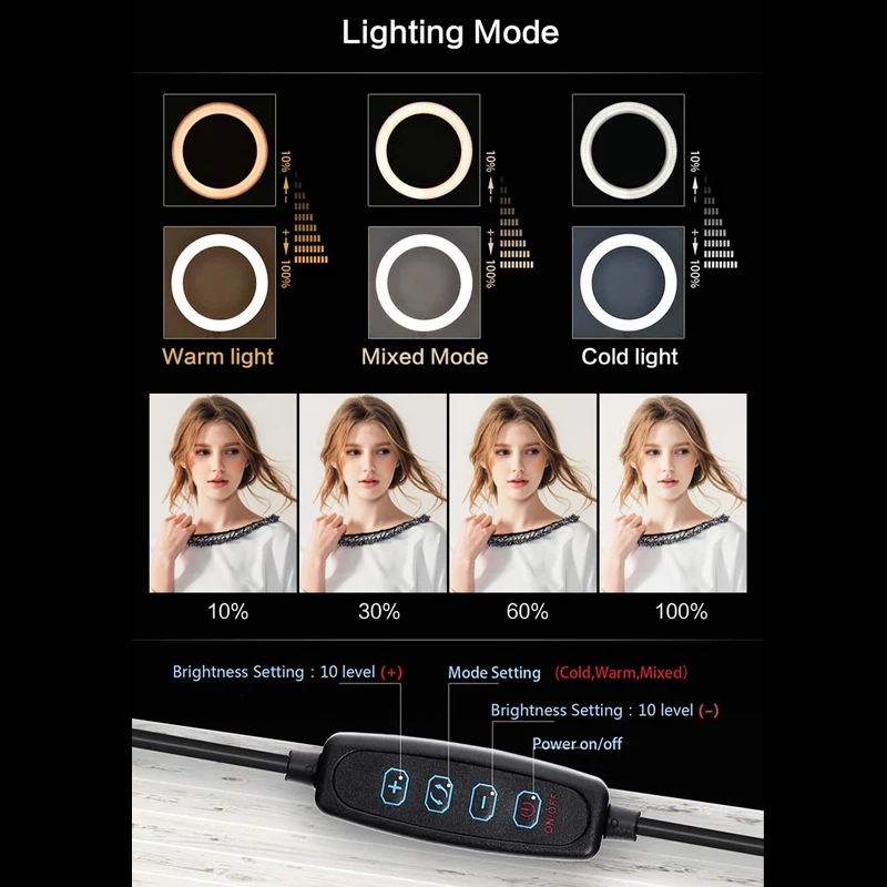 

10"Selfie Ring Light with Stand & Cell Phone Holder Desktop Light for Live Streaming/Makeup/YouTube/Tiktok Photography Light