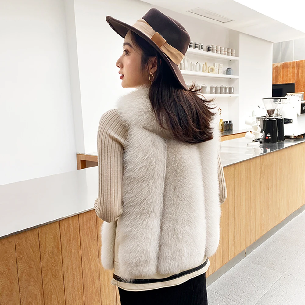 Новое поступление настоящие жилеты из лисьего меха зимний жилет женский модный