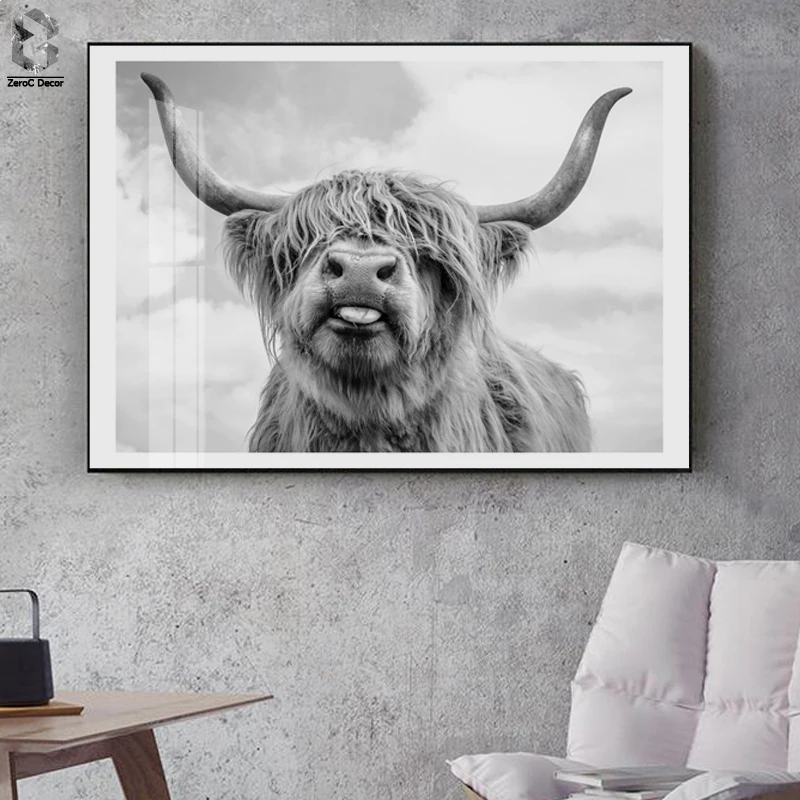 

Wall Art Freedom Highland Cow Print and Poster, Cattle Canvas Art Paintings for Living Room Decor, Yak Wall Decoration