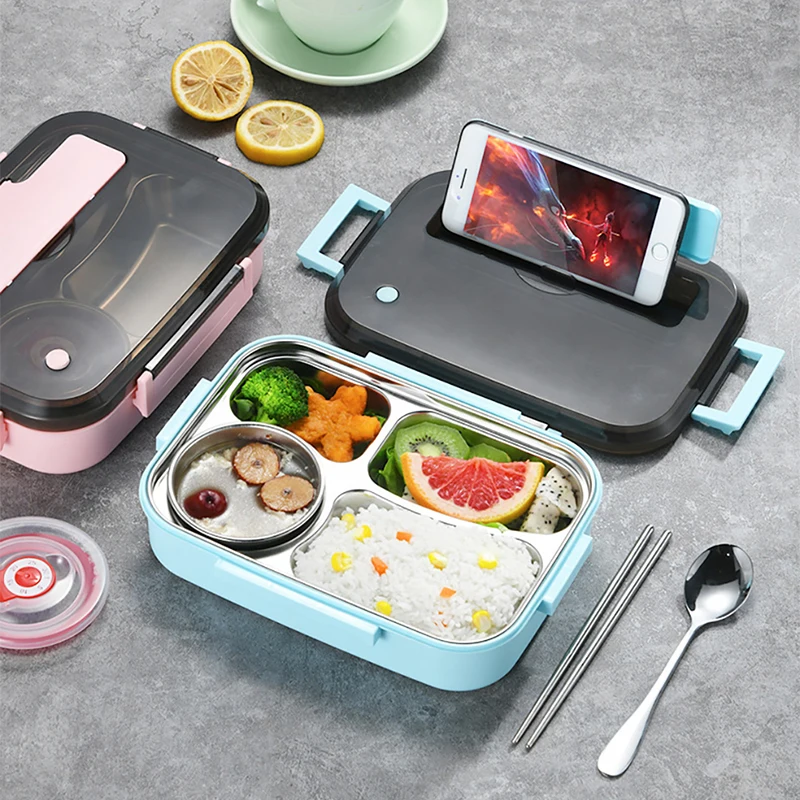 

304 Stainless Steel Lunch Box Portable Leakproof Insulation Sealed Square Lunch Box Compartment Bento Box For Worker Students