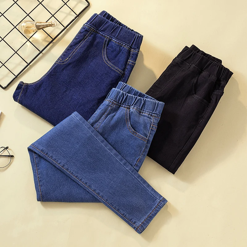 

Skinny Jeans Woman Ankle length Button Softener Skinny Pencil Pants black blue 5Xl