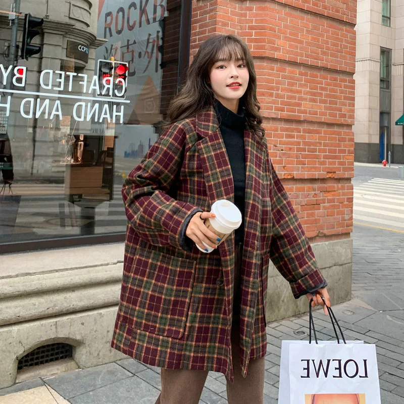 Длинное пальто Manteau Veste Femme Hiver Vadim Abrigo Casaca Mujer zapul женские пальто Зимняя шерстяная женская накидка Женская клетчатая куртка Kawaii YL277