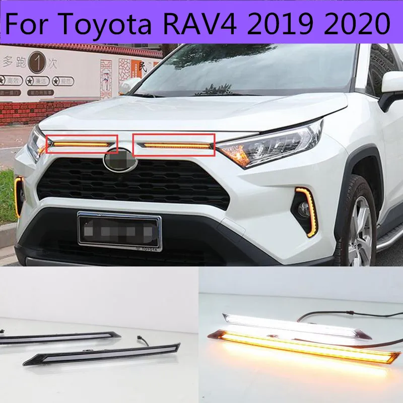 

For Toyota RAV4 2019 2020 Yellow Turn Signal Function 1 2V Car DRL LED Daytime Running Light Automobile Cover Decoration Light