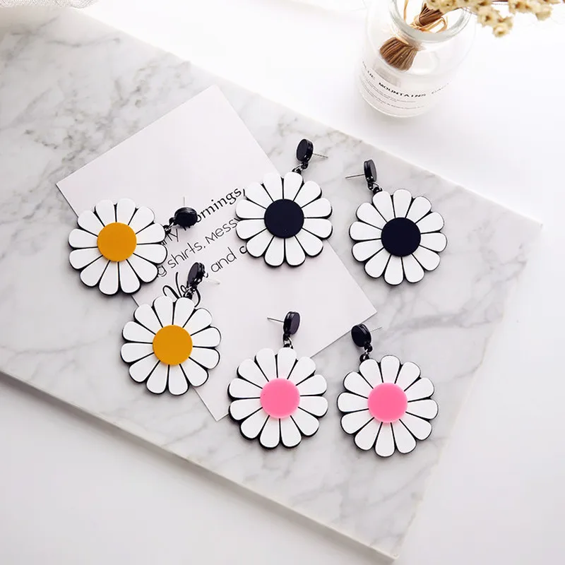 Trendy Korea Girl Earrings Daisy Flowers Exaggeration Sunflower Drop for Fashion Women Jewelry Accessories | Украшения и