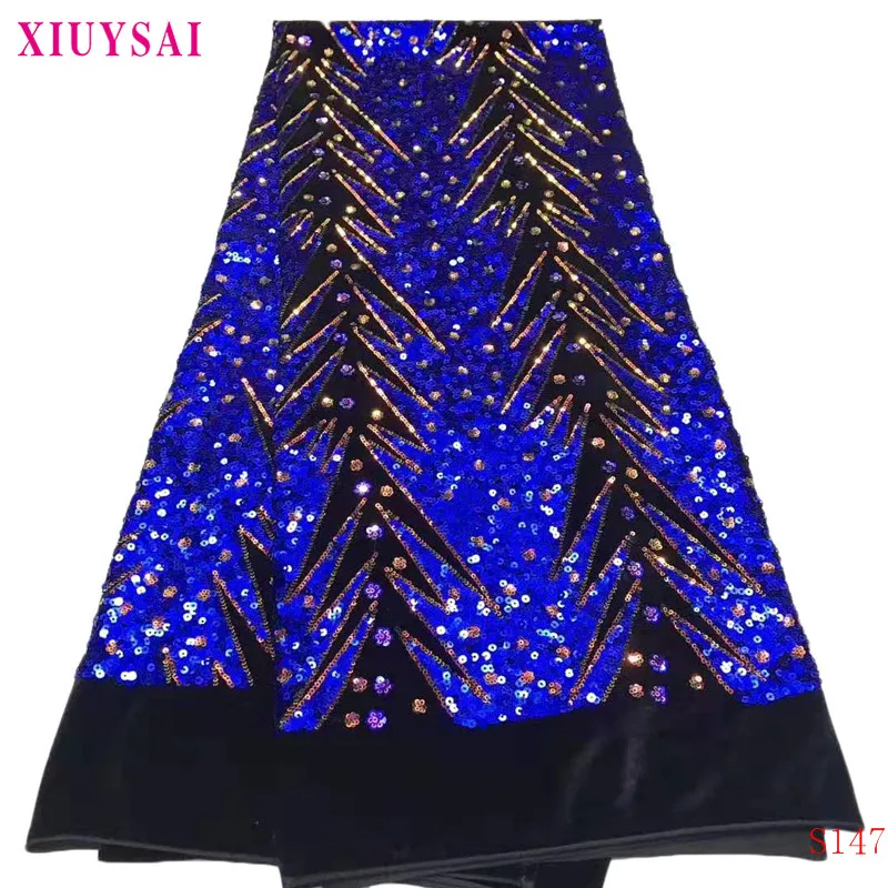 

XIUYSAI Blue 2020 New Design African Lace Fabric Wholesale French Lace Fabric High Quality Nigerian Tulle Sequins Lace Fabric