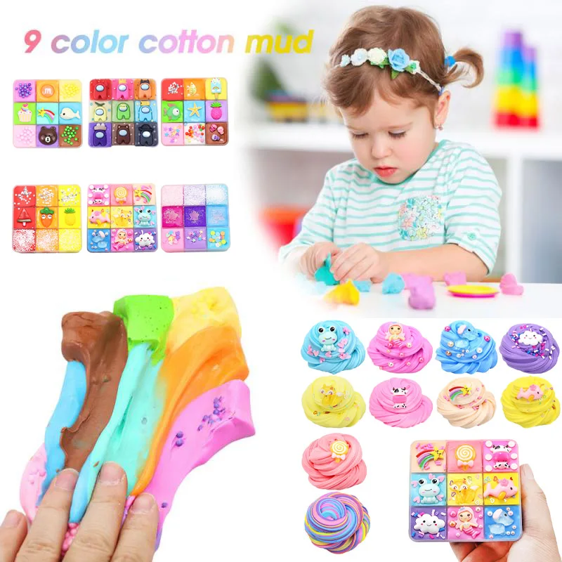 

9 Colors Hand Gum Playdough Sand Plasticine Rubber Mud Toys Fluffy Slime Floam Lizun Light Clay Modeling Polymer Clay Kids Toy