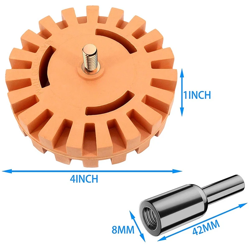 

Decal Adhesive Remover, 4 Inch Eraser Wheel Car Sticker Remover with Wool Buffing Pad and Plastic Razor Blades