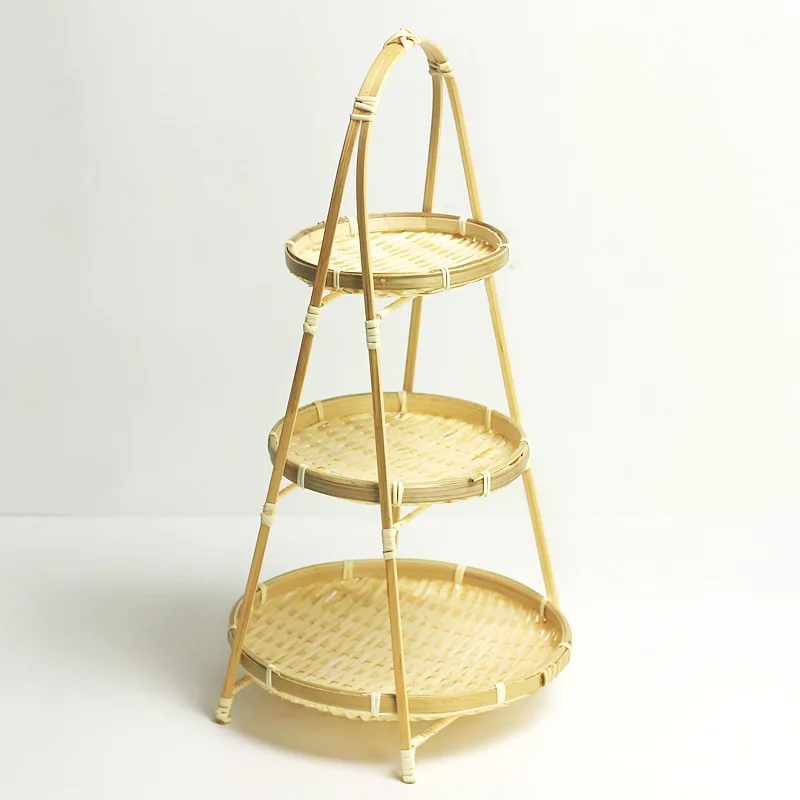 Bamboo Basket Kitchen Storage Tray Handmade Multi-layer Candy Fruit Pastry Bread Basket Platters and Trays Plateau De Service