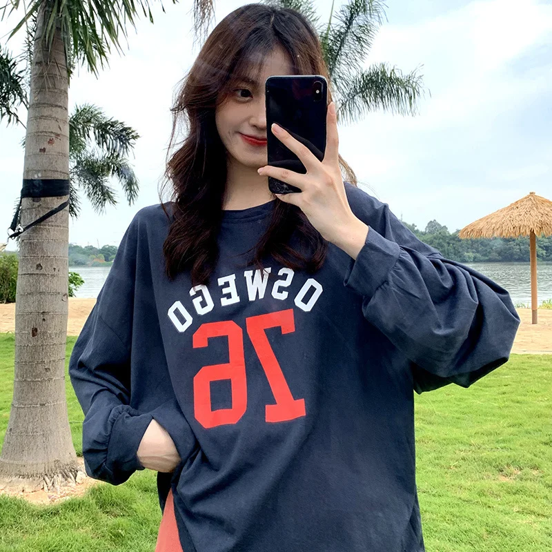 

Autumn Long Sleeve Loose Korean Style Letters
