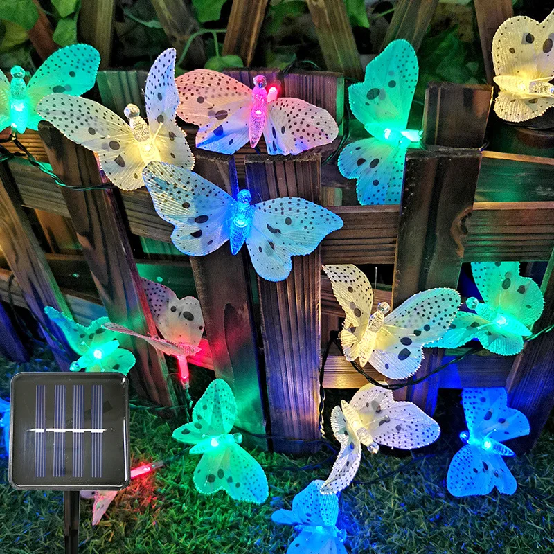 

12/20 Led Garden Solar Lights Butterfly String Lights Waterproof Fiber Optic Light Garden Holiday Lawn Patio Yard Decoration