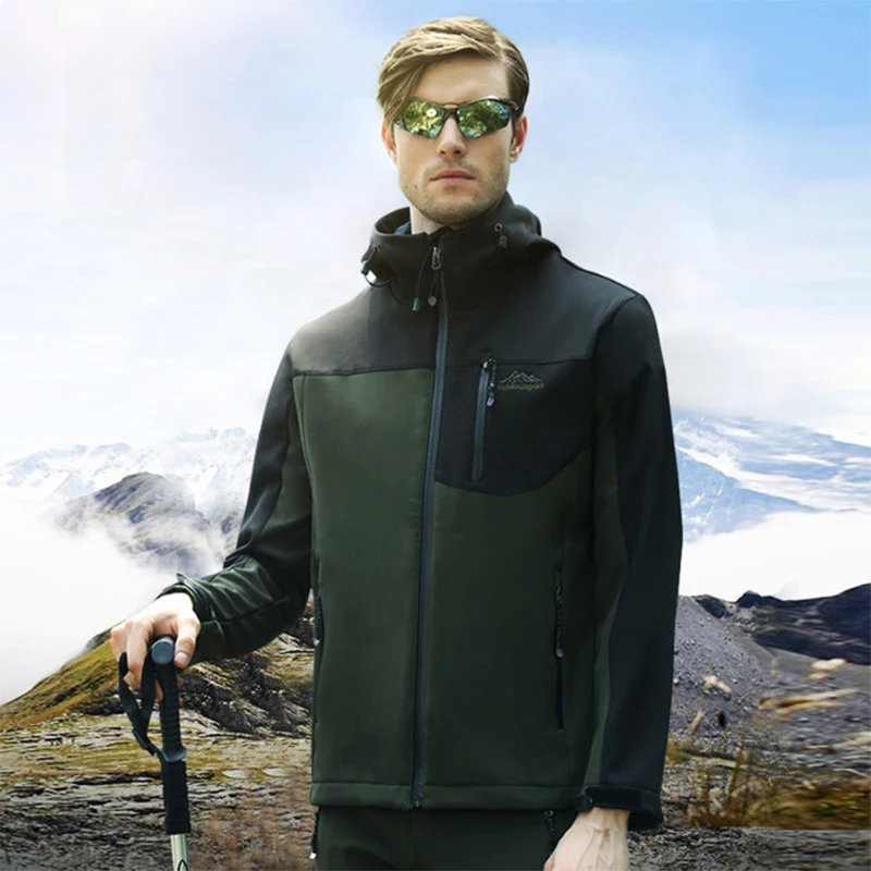 Мужской осенне зимний уличный флисовый костюм из мягкого материала с капюшоном