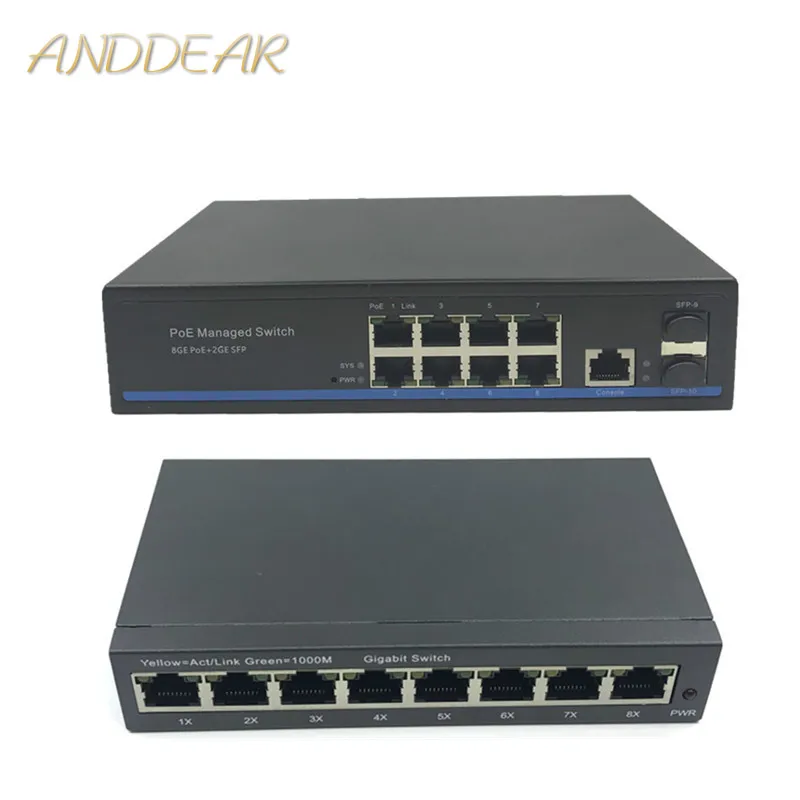 Management 8 Port 10/100/1000Mbps PoE Ethernet Switch Managed Switch With 2 Gigabit SFP Slots IGMP VLAN Management PoE Switch