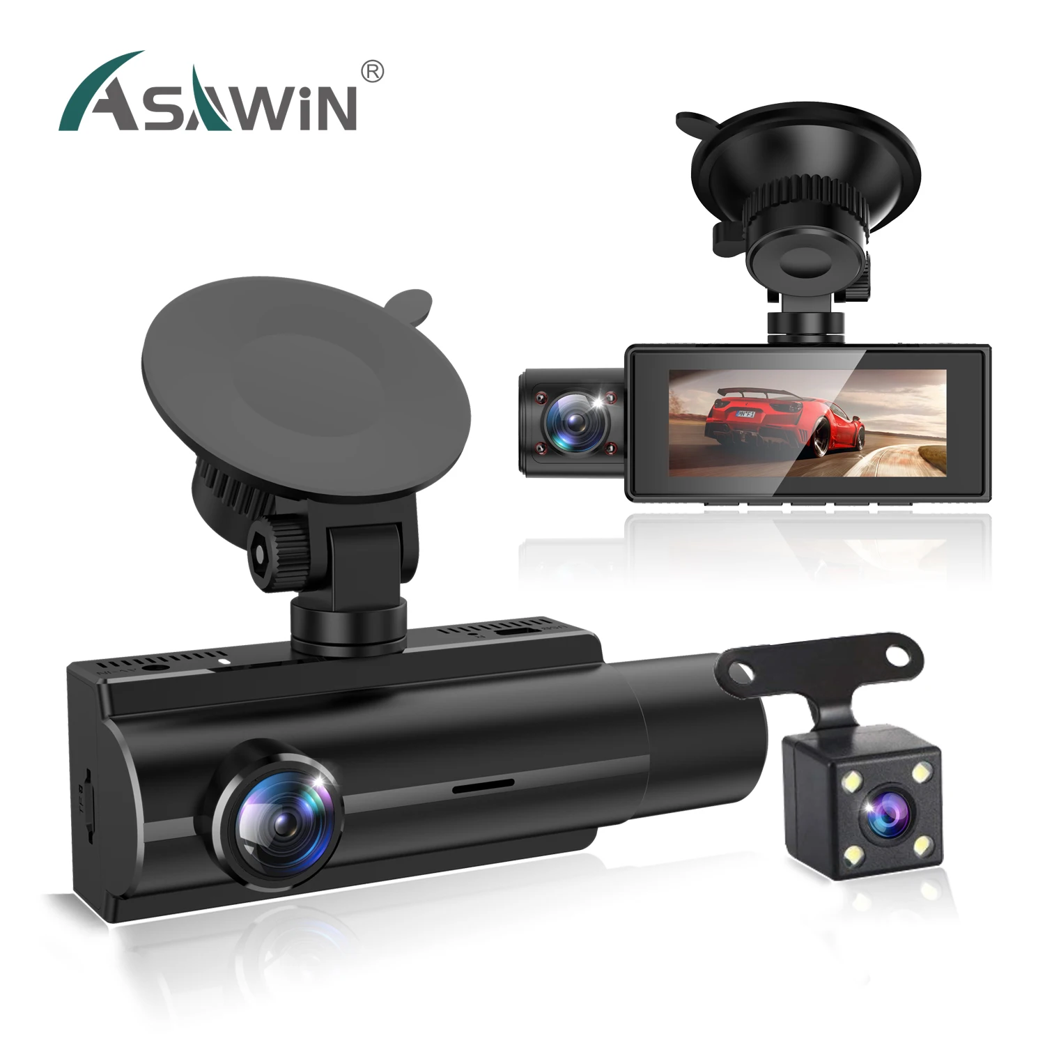 $79.88 3 Ways Dash Cam for Car DVR 1080P Camera 3 Lens Night Vision 3.16 Inch Ips Screen G-sensor Reversing Image